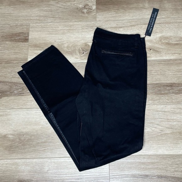 BLANKNYC Women's Black Moto Vegan Leather & Twill Straight Leg Trousers sz 27